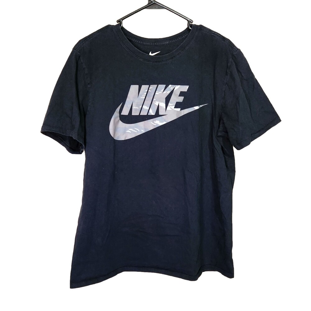 Nike Camo Logo Swoosh Tee Shirt Black & Light Bone Camouflage Men’s Size Large